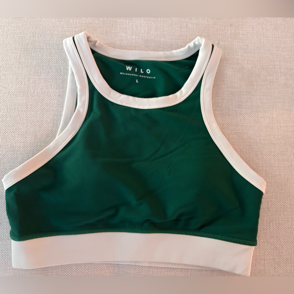 WILO Green & White Athletic Sports Bra Size Large